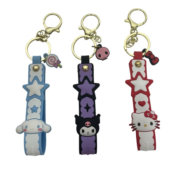 Sanrio Wristlet Keychain 3 different Characters Kuromi, Hello Kitty, Cinnamaroll - Picture 1 of 9